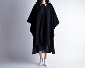 80s black fleece draped cape coat / s / m / l