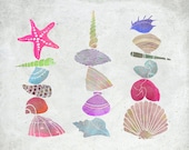 Aout - Art - Print of an original illustration - Color Print - Drawing - Summer Shell - Children room decor