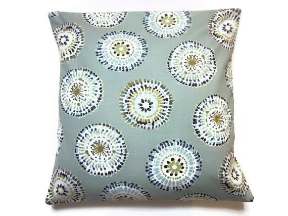 Two Aqua Turquoise Olive Cream Brown Blue Pillow Covers Modern Big Circle Design Toss Throw Accent Covers 16 inch