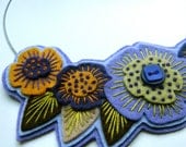FELT NECKLACE with freeform embroidery on co-ordinating wire necklace