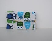 Fabric Mini Wallet - Business Card Case - Gift Card Holder - Owls - Blue/Green