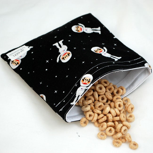 Space Monkeys  - Medium Reusable Sandwich Bag from green by mamamade