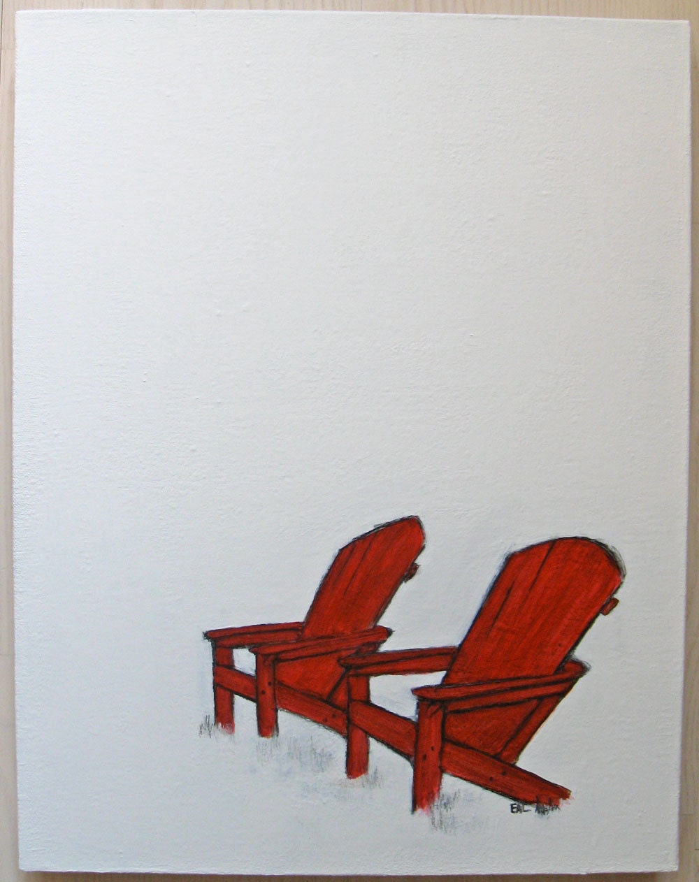 Two Red Adirondack Chairs - 18x14 - original drawing