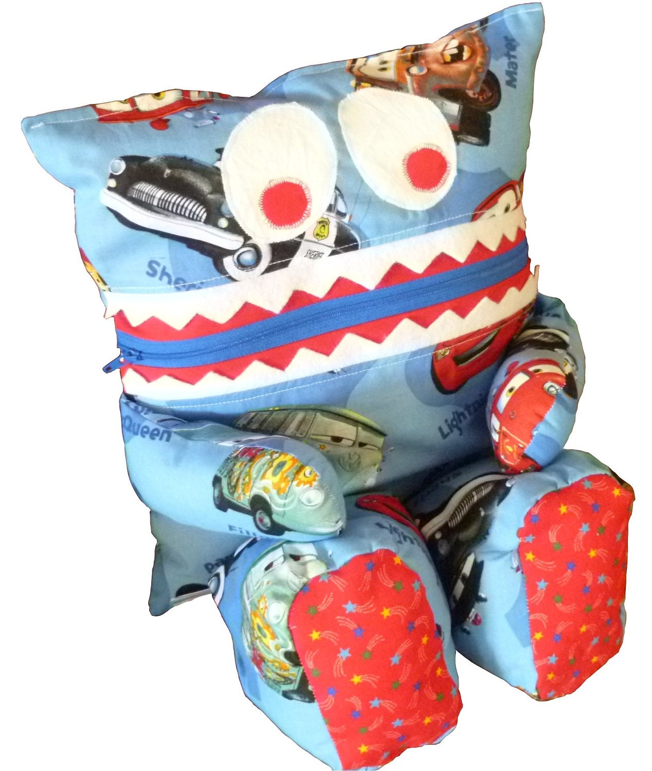 Pajama Eating Pillow Monster, PJ Eater, CARS Lightning McQueen fabric
