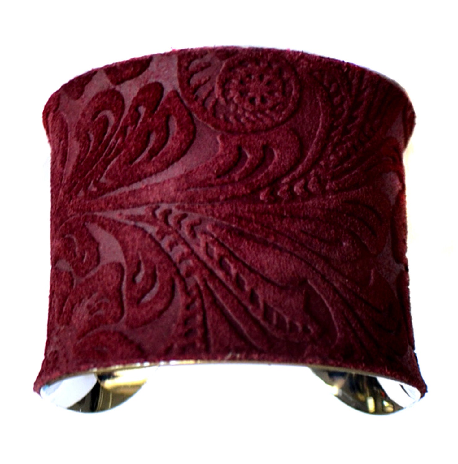 Leather Cuff Bracelet in Oxblood Embossed Floral Suede  - by UNEARTHED