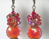 PiNK and ORaNGe PePPeRMiNT CaNDy Handmade Lampwork Earrings by Glitterbug Originals SRAJD