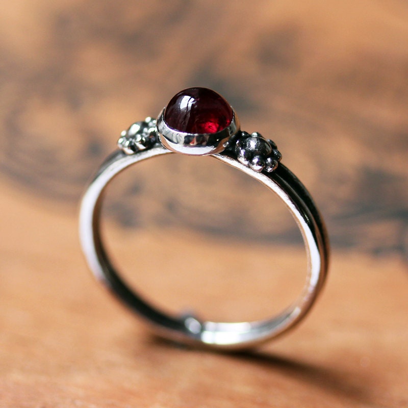 Red ruby ring - silver daisy ring - July birthstone - recycled sterling silver - flower - hippie chick - size 6.75