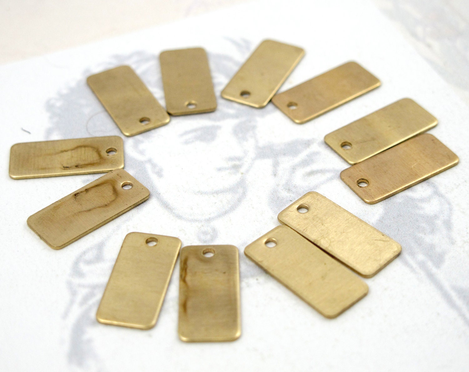 Small Brass Rectangle Engraving Tag Charms (12X) (M881)