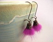REAL Fur Earrings, Violet Fur and Copper Dangle Earrings, FREE Shipping U.S.