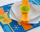 Retro Inspired Placemat Cocktail Themed Blue