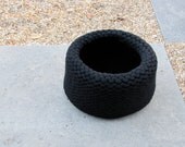 Black merino wool roving hand knit large felt large vessel