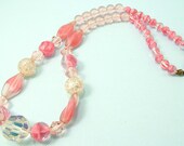Vintage 1940s/ 50s kitsch, pink & clear crystal/ crackle, Venetian/ Murano/ Art glass bead necklace