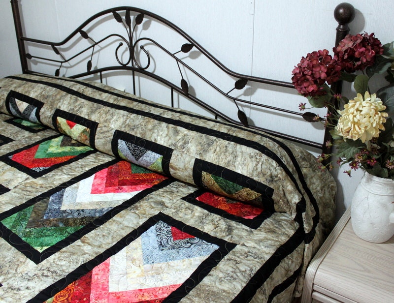 King Bed Quilt STRAWBERRY FIELDS FOREVER in Batik 103" x 103"