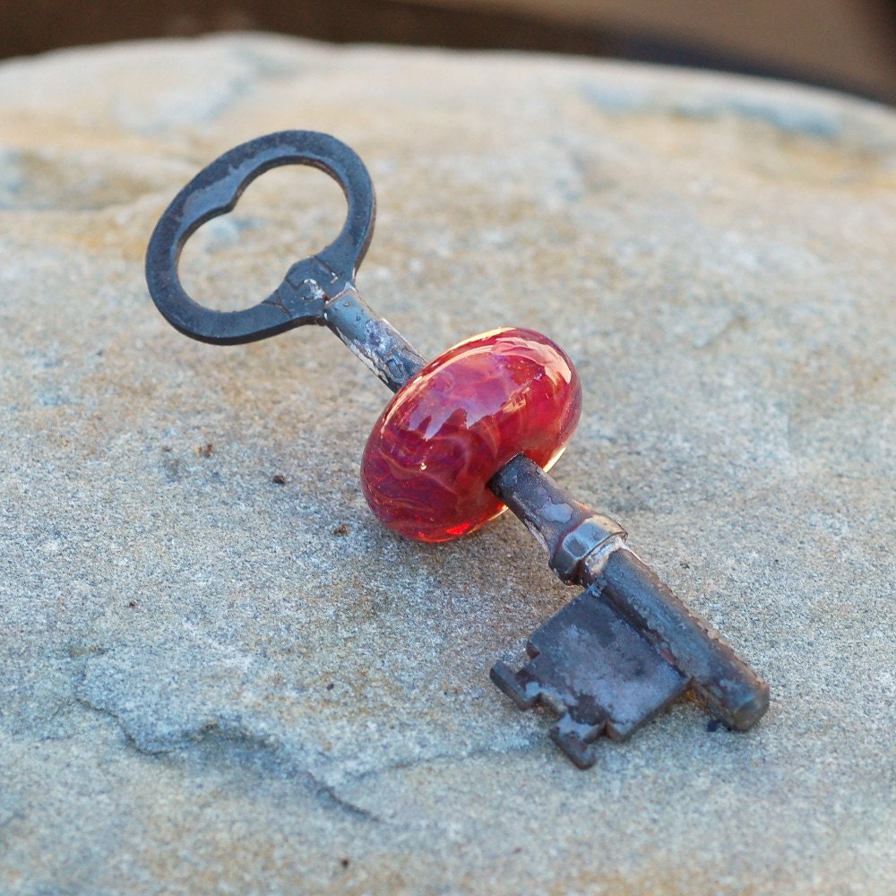Skeleton Key Boro Glass Beaded Pendant Sunset Kitche