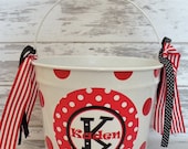 custom monogrammed preppy bucket in red and navy blue - personalized