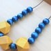 NECKLACE Geometric Wood Beads in Navy and Yellow strung on Antique Brass Ball Chain