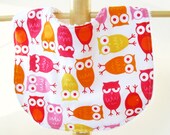 Cotton Terry Baby Bib with Snaps - Pink Owls