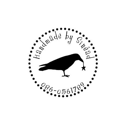 Custom Crow with dotted Border Rubber Stamp