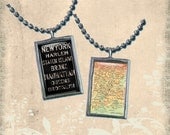 New York City Bronx Staten Island Map and Bus Roll   Soldered glass Art Pendant