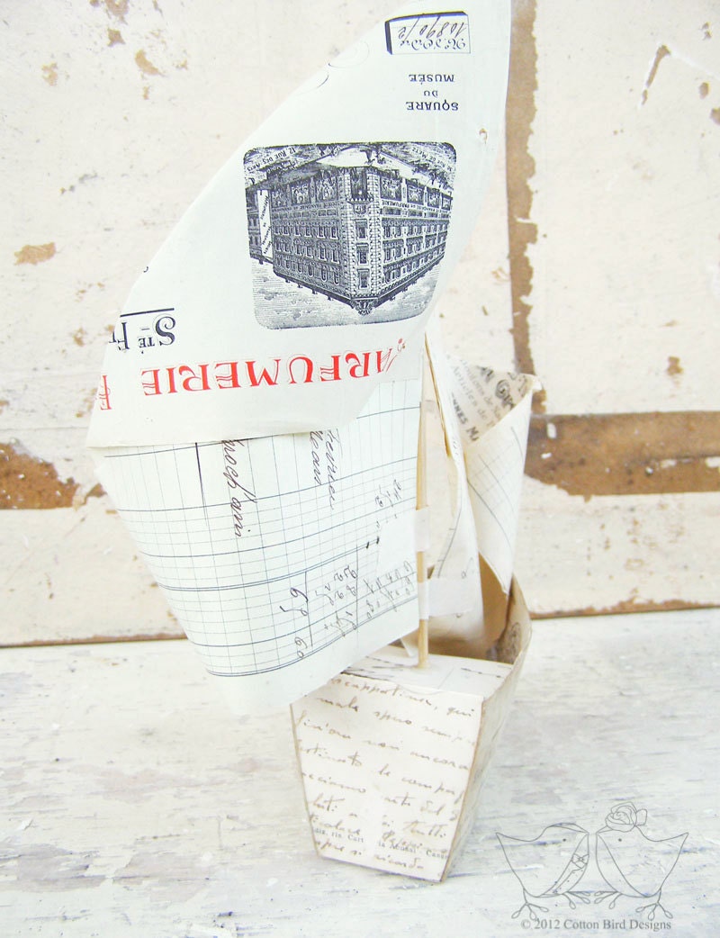 Book Art Sculpture Home Decor Paper Boat Mixed Media Art Sculpture Nursery Decor First Wedding Anniversary