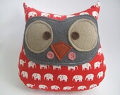 Owl plush toy elephants on red design