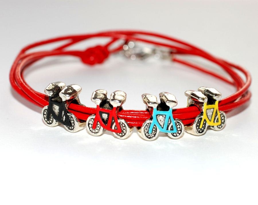 Personalized Bicycles Wrap Leather Bracelet Family of Bikes, Mothers Jewelry
