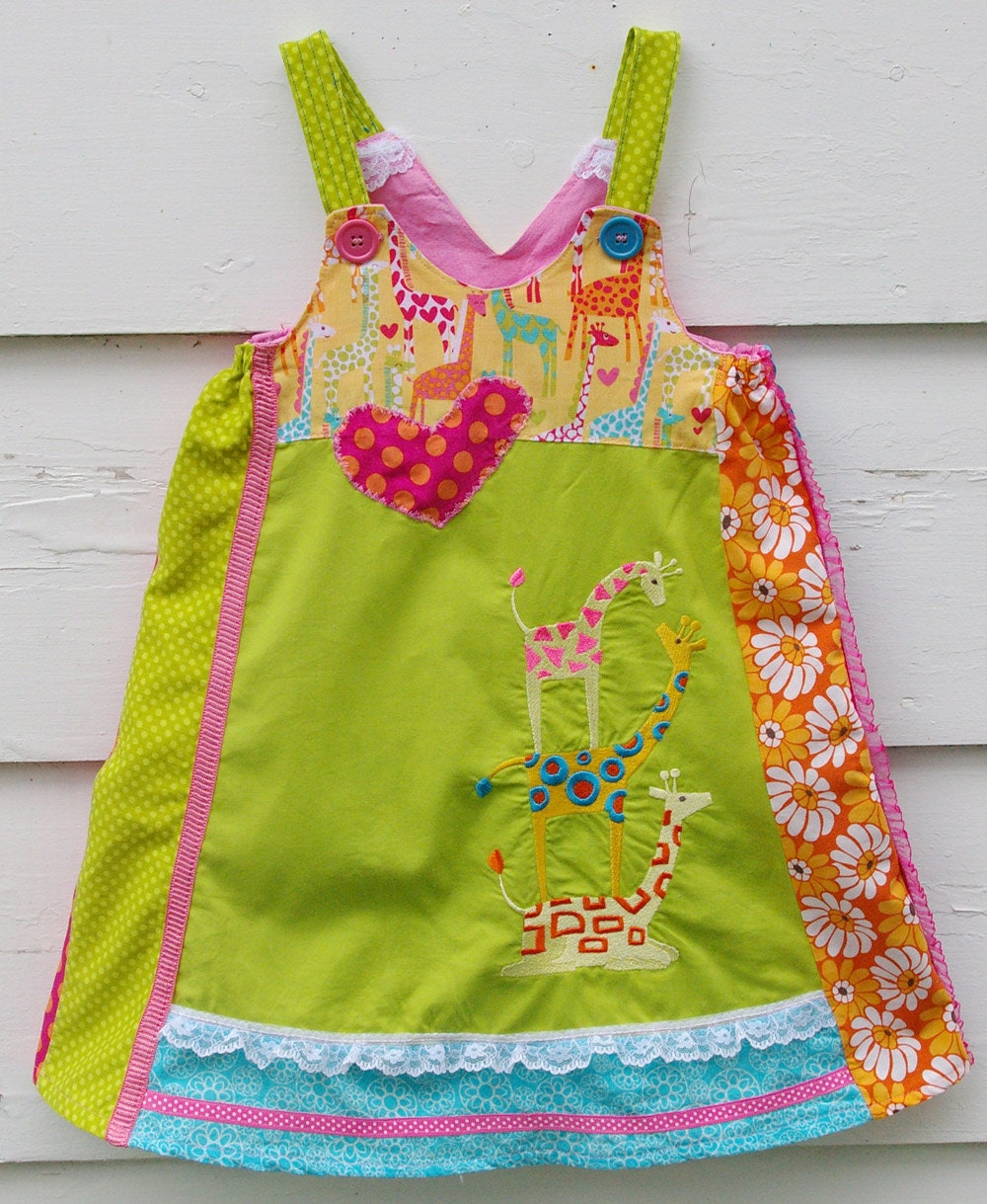 Girl's Scrappy Dress : The Double Dutch Dress in 'Giraffe Love' (Size 3T 4T 5T) (REDUCED)