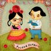 Frida Kahlo and Diego black cat blue dog PRINT of an original mixed media painting by tascha 6x6