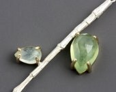 Silver Twig Pendant - Gold and Silver Twig - Prehnite Stone - Natural Green Stone - Rose Cut Stone - Organic Necklace - Made to Order
