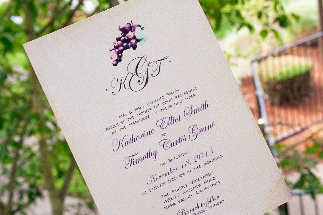 Vineyard Wedding Invitation, Bridal shower, on Recycled or Cotton Card Stock - Design Fee