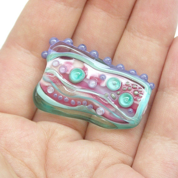 REDUCED PRICE - Fandango - Handmade Lampwork Glass Focal Bead in Pink, Fuchsia, Aqua and Purple, by Sarah Hornik