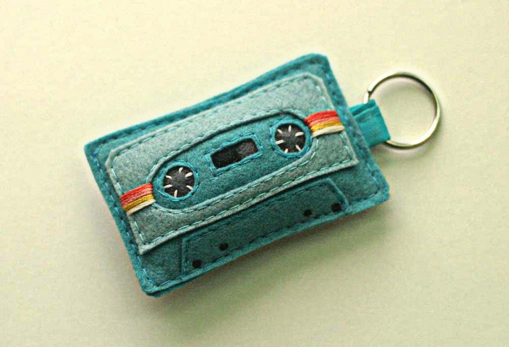 Cassette Tape Keyring - Teal Mix Tape Keychain