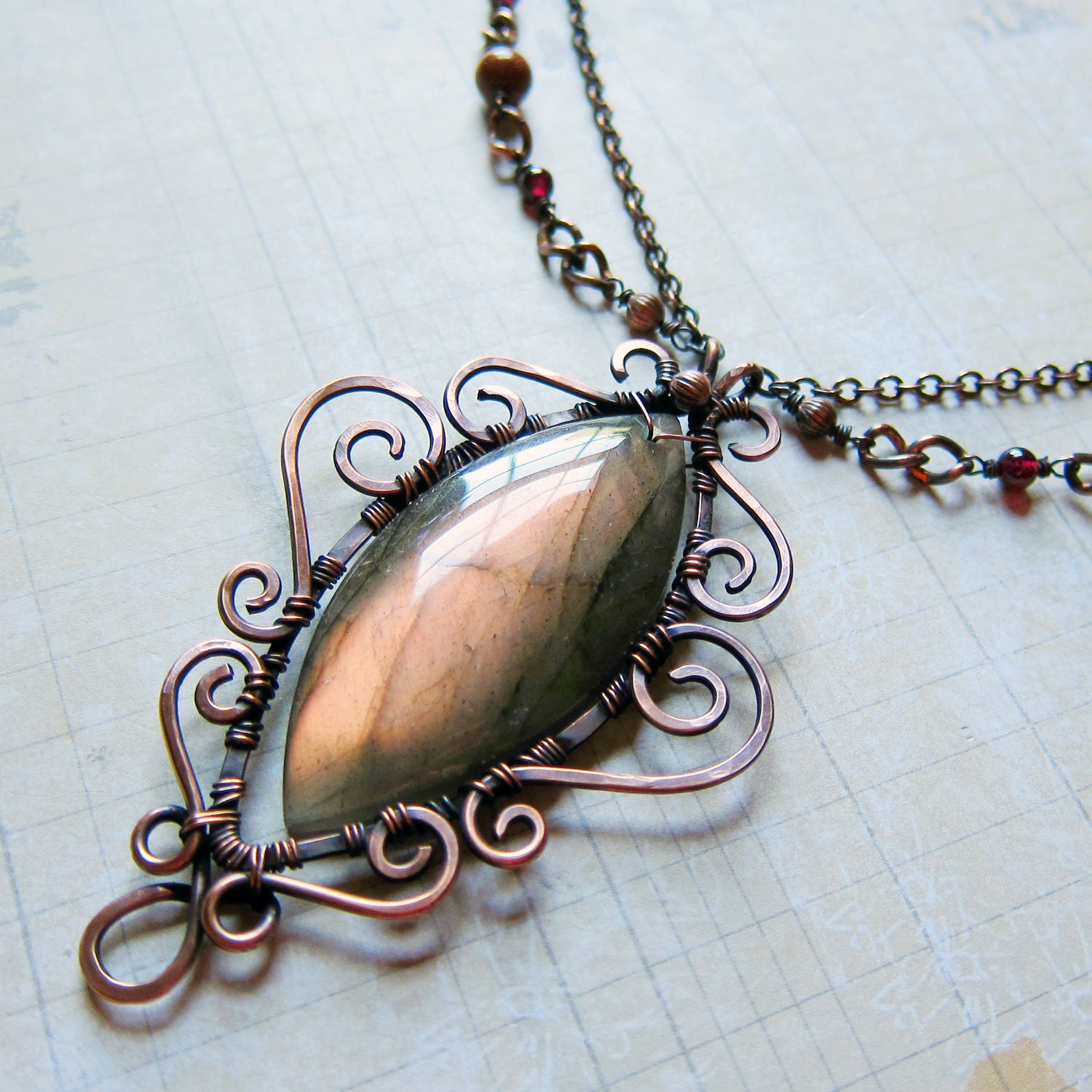 Demeter Necklace - Magical Golden Labradorite Necklace in Copper