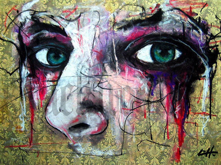 Print 8x10" - You're destroying me - Surreal Abstract Crying Sad Red Heart Pain Lowbrow Dark Art Female Pop Love Hate Red