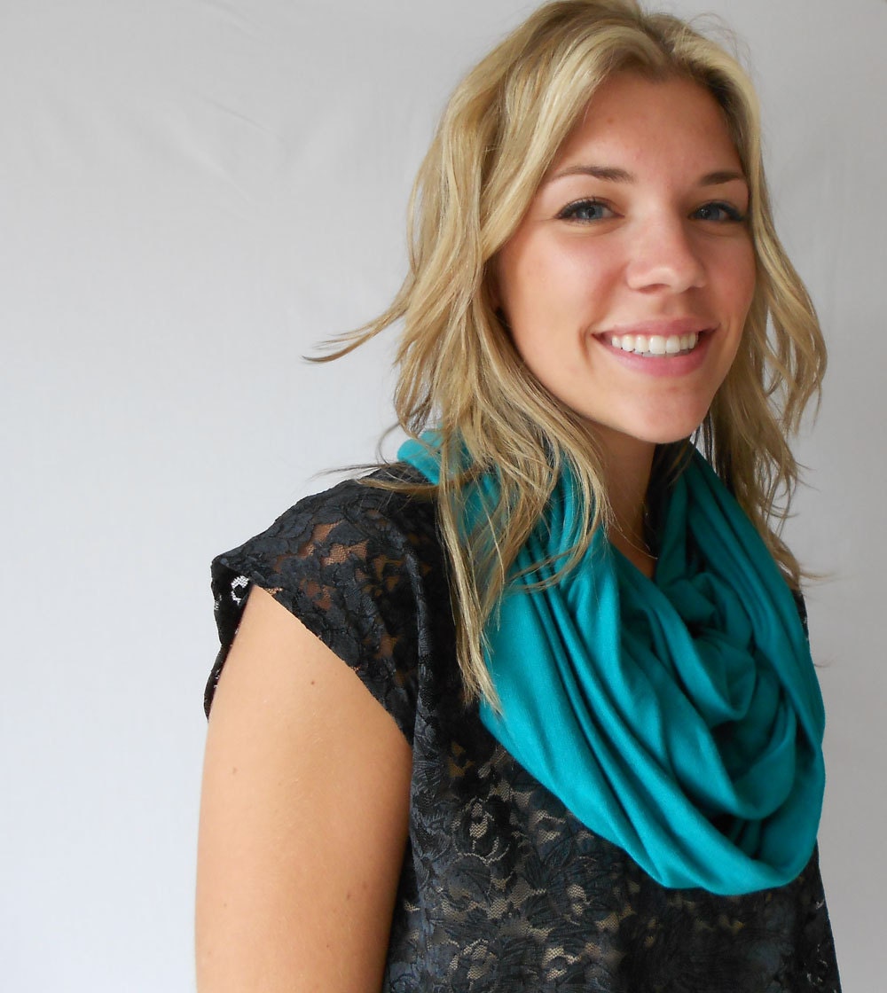 Infinity scarf, circle scarf, teal stretch jersey