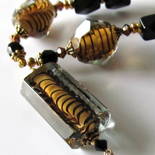 Tiger stripe beaded neckace, black onyx, gold necklace on sale now was 95 now 70, beaded jewelry