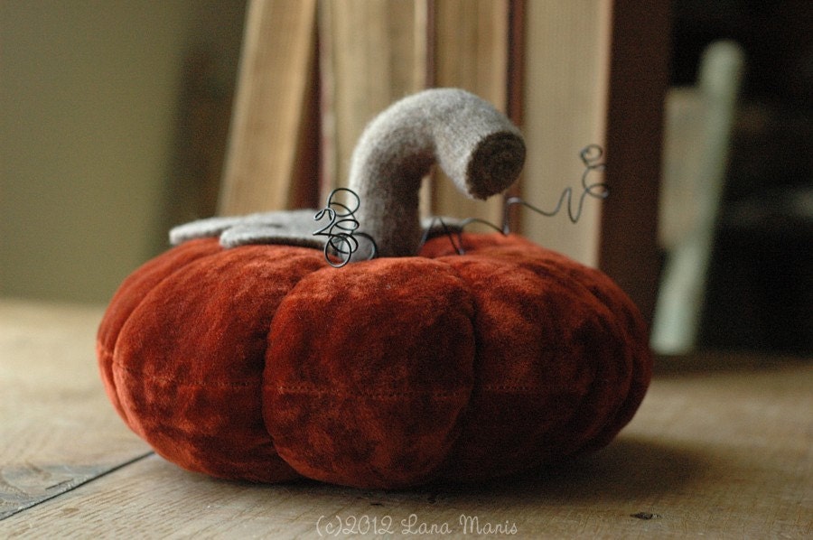 Large Velvet Pumpkin - Dark Rust Vintage Velvet - Fall Decor - Eco Friendly Upcycled Recycled Textiles - Hostess Gift