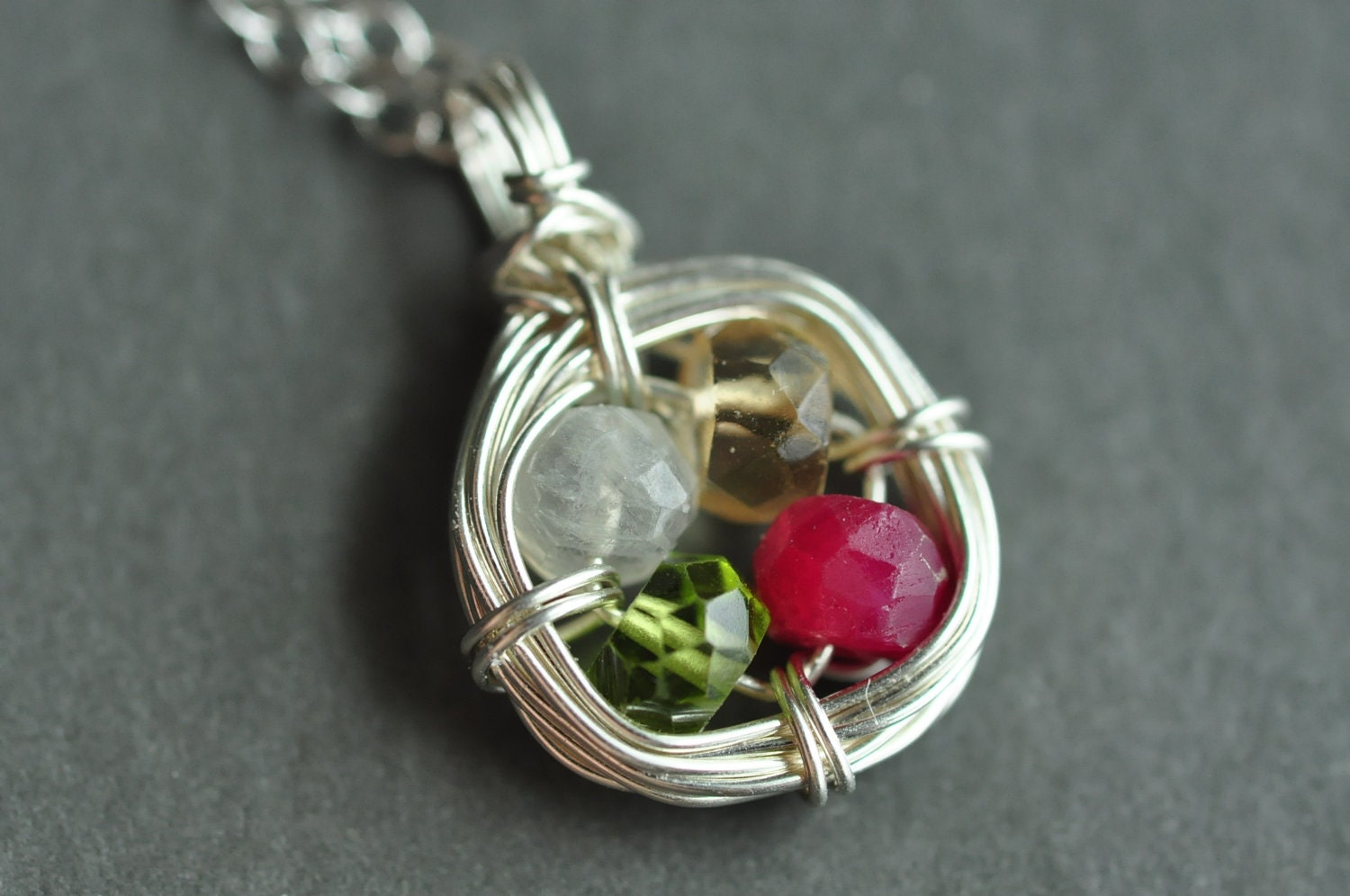 mothers birthstone necklace custom birthstones FAMILY NEST - 4 stones, sterling silver - gift for mom