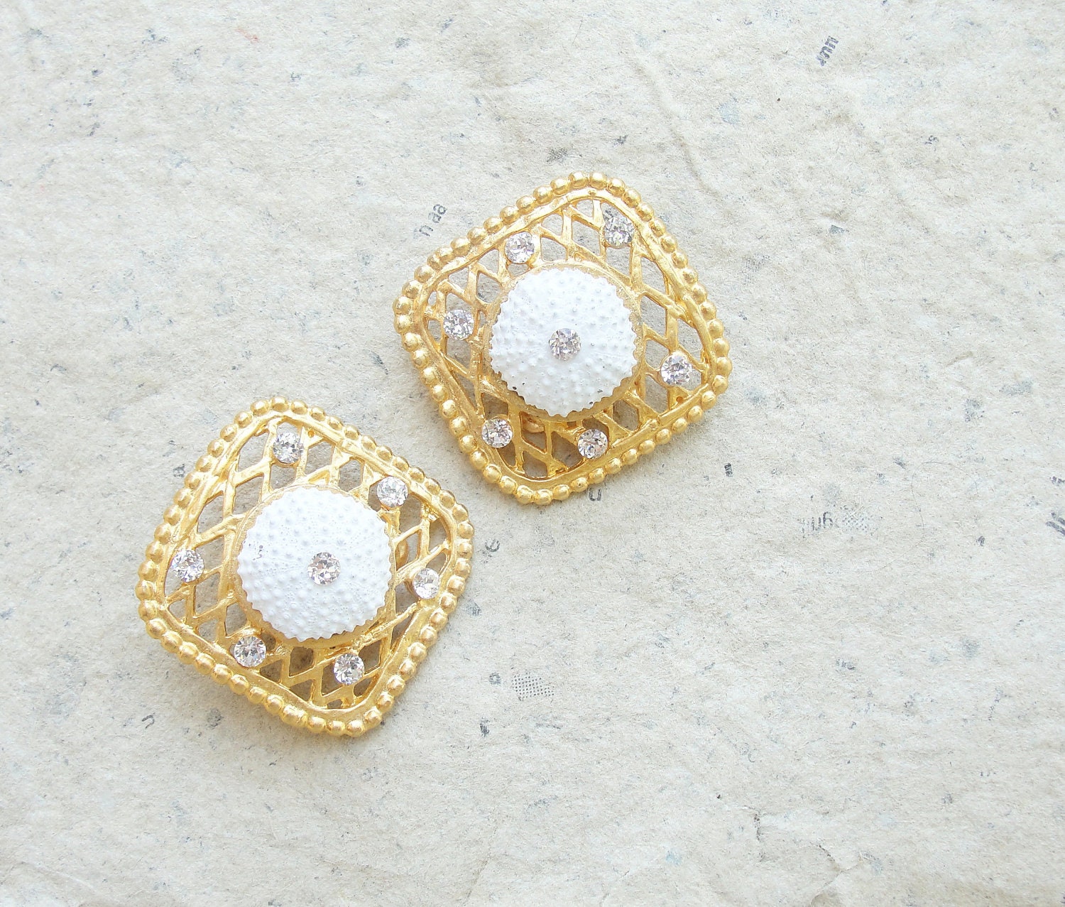 Sea Urchin Collection - Clip On White Gold Earrings