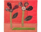 Mini Art Quilt - Hand Stitched Textile Wall Hanging - Kids Decor - Wall Art - Flowers