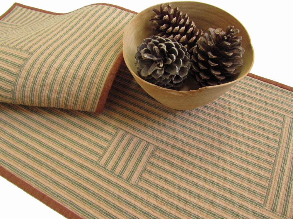 Quilted Table Runner - Striped Ticking  / Farmhouse Chic - Cottage Chic / Home and Table Decor: