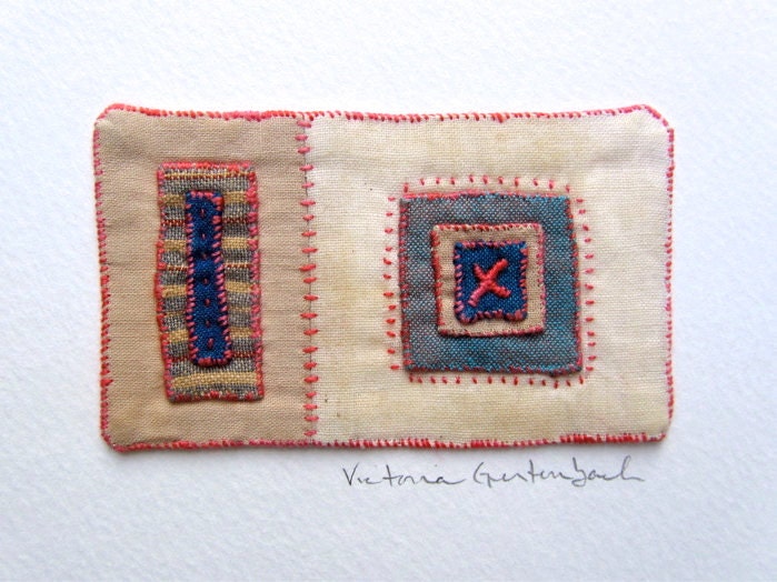 Textile Artwork - Hand Stitched Fabric Art - Embroidered Appliquéd Patchwork Wall Hanging - Fiber Art - Fabric Collage