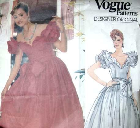 Vintage Belleville Sassoon Vogue Designer Original Sewing Pattern Ball Gown Formal Wedding Bridesmaid Rose Sleeves Bow V Neck 80s 34 Bust