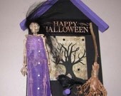 aLtErEd ArT HaLLowEEn WiTcH HaZeL fLy mE to ThE mOOn OOak wOOdEn FrAmE  wiTcH BrOOm