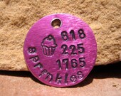 The Spinkles - Pink Cupcake Handstamped Pet ID Tag Small Dog Cat