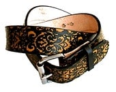 Victorian Leather Belt - Handmade Vintage Inspired Toile Printed Pattern