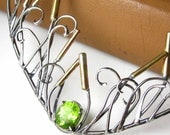 In the Grasses Necklace - Brass and Sterling Cattails around Peridot