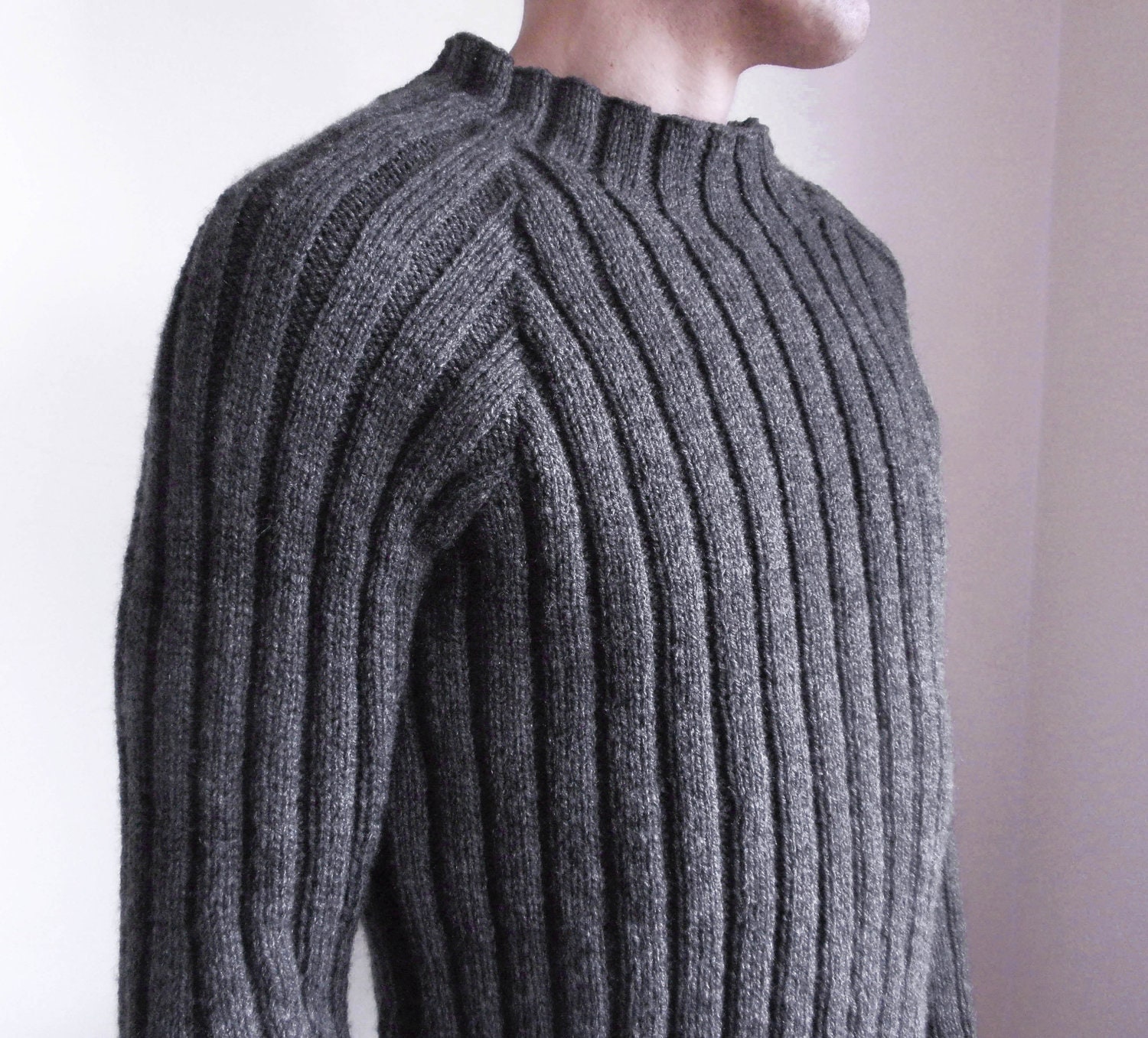 1/3 off - Mens Ribbed Sweater in Charcoal