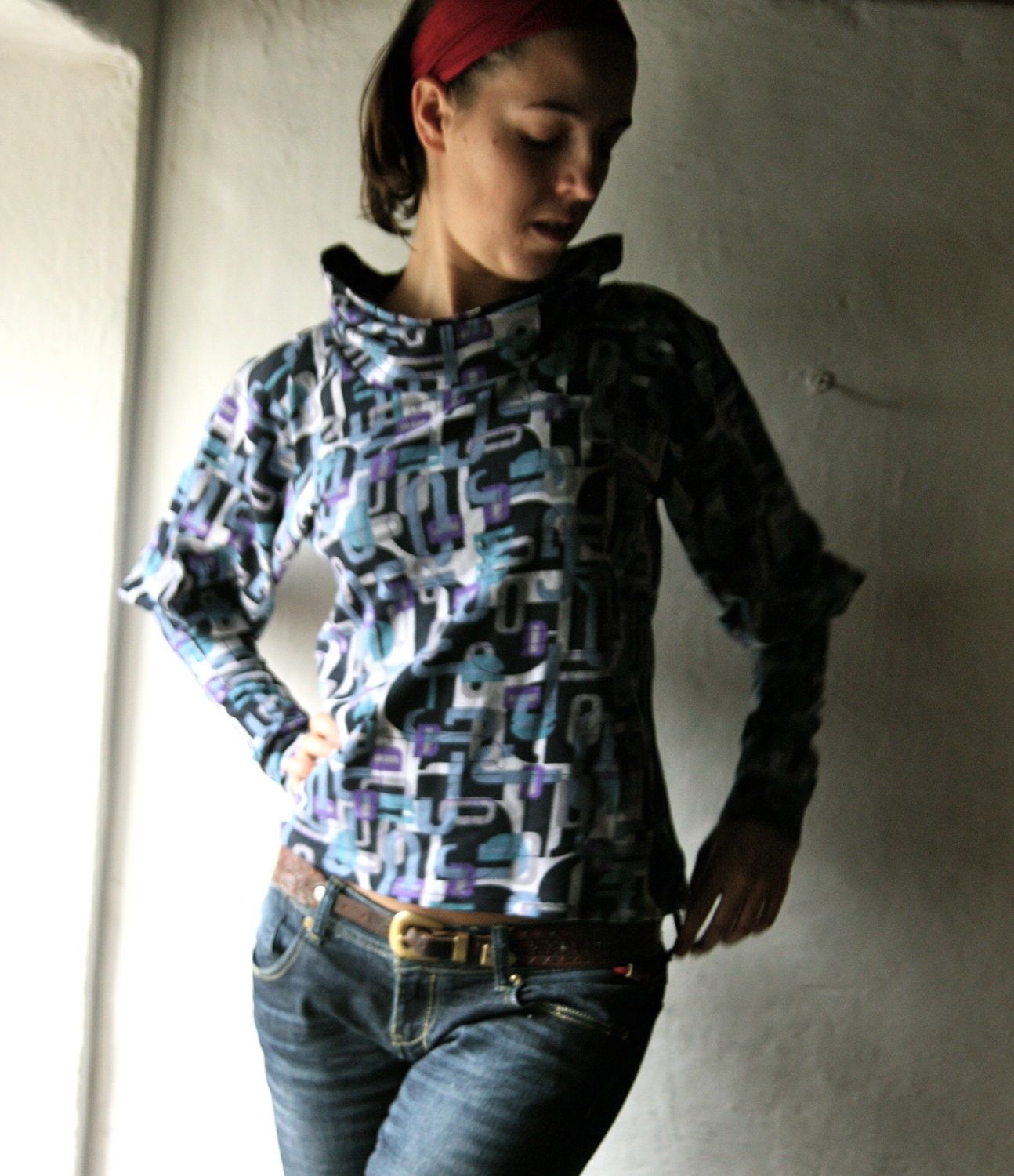 Sweatshirt Long sleeved blouse - womens cowl sweater top 100% cotton jersey