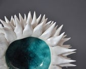 Cerulean Blue Sea Urchin Bowl - Vessel Sculpture Beach Decor Anemone Porcelain Ceramic